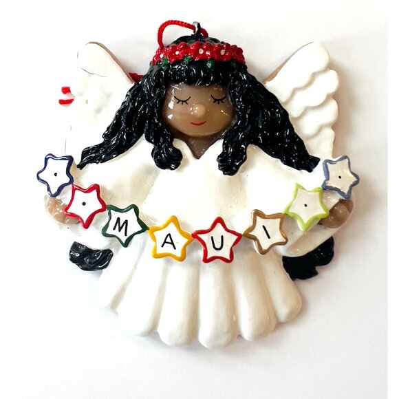 Vintage Hawaiian Poi People Santa w/Sack & Maui Angel Hanging Ornaments 1986-87 - Picture 9 of 16